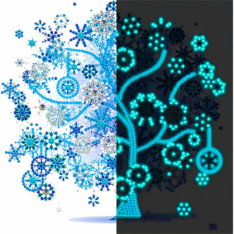 Winter Blue Tree Luminous Special Shaped Diamond Painting