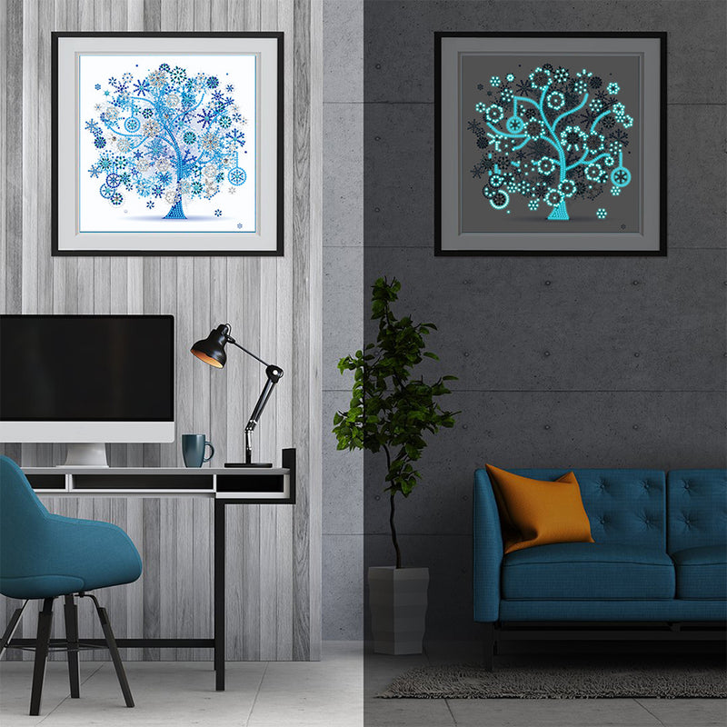 Winter Blue Tree Luminous Special Shaped Diamond Painting