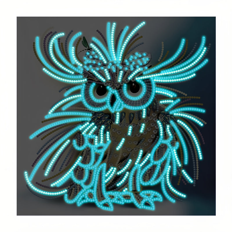 Yellow and Blue Owl Luminous Special Shaped Diamond Painting