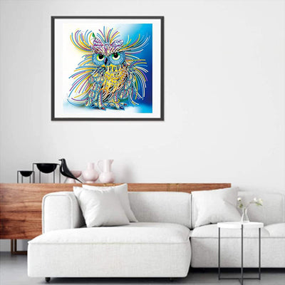 Yellow and Blue Owl Luminous Special Shaped Diamond Painting