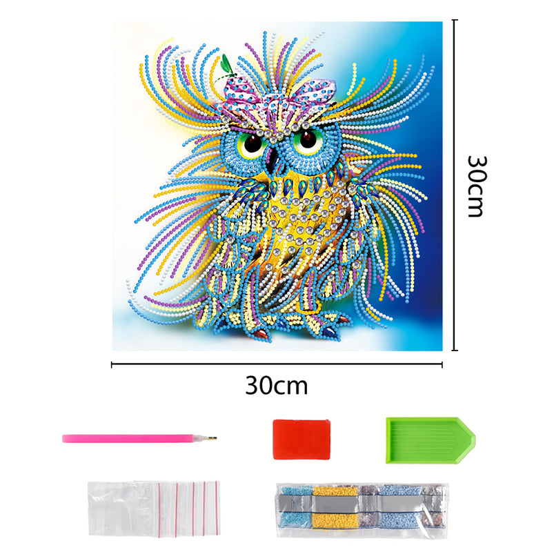 Yellow and Blue Owl Luminous Special Shaped Diamond Painting