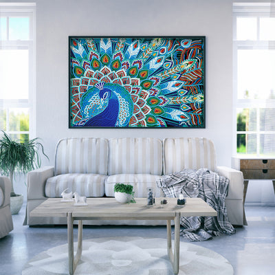 Blue Peacock Luminous Special Shaped Diamond Painting