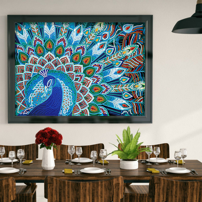 Blue Peacock Luminous Special Shaped Diamond Painting