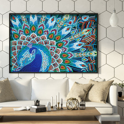 Blue Peacock Luminous Special Shaped Diamond Painting