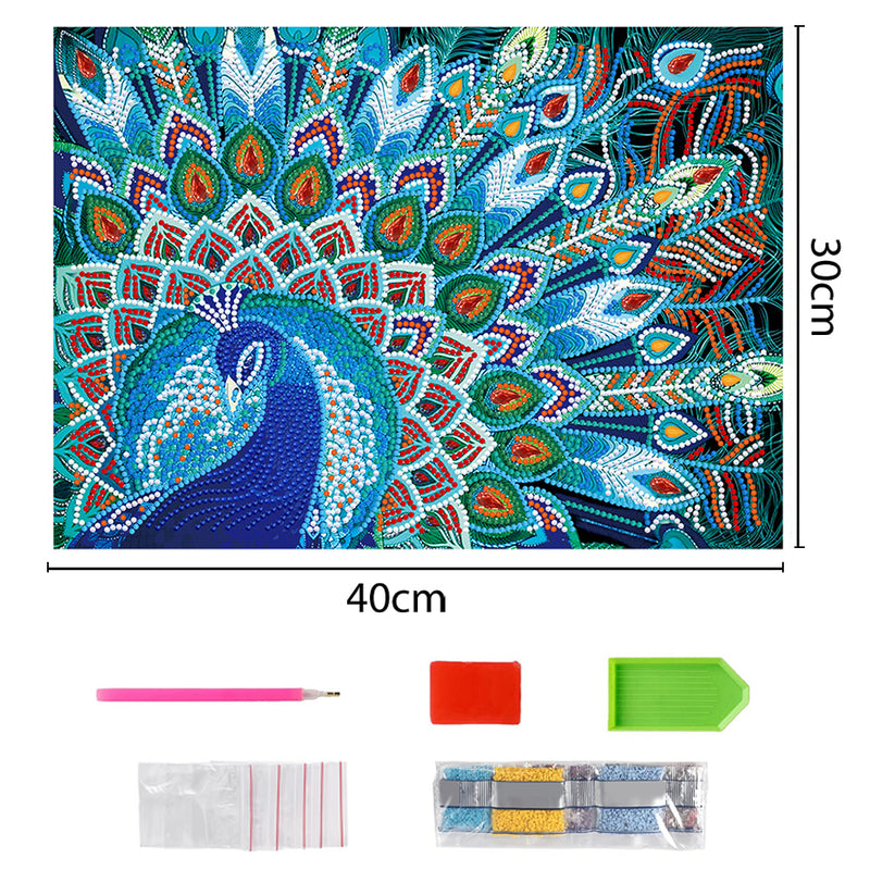 Blue Peacock Luminous Special Shaped Diamond Painting