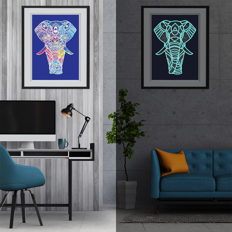 Elephant under Night Sky Luminous Special Shaped Diamond Painting