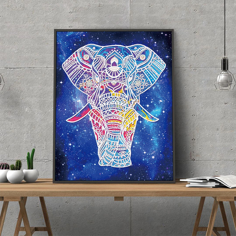 Elephant under Night Sky Luminous Special Shaped Diamond Painting