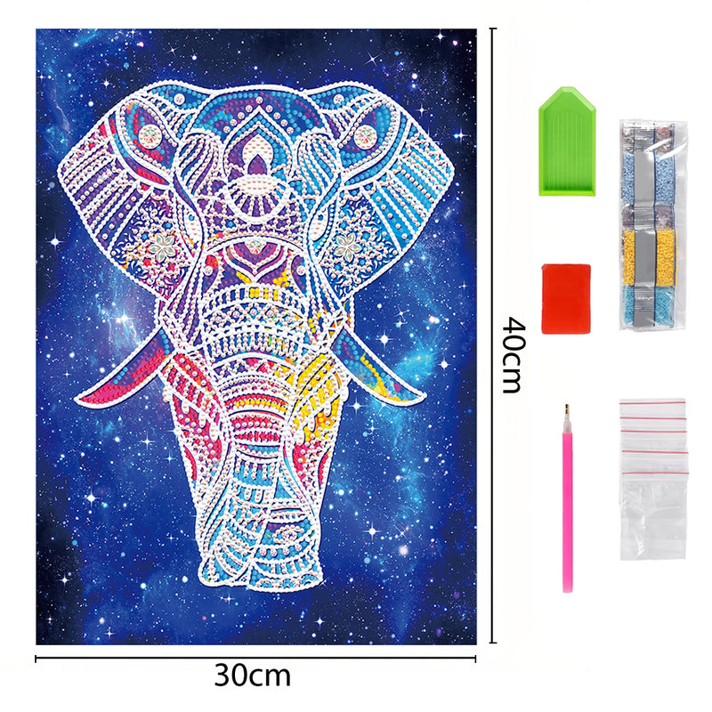 Elephant under Night Sky Luminous Special Shaped Diamond Painting