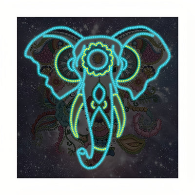 Flower Elephant under Night Sky Luminous Special Shaped Diamond Painting