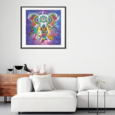 Flower Elephant under Night Sky Luminous Special Shaped Diamond Painting