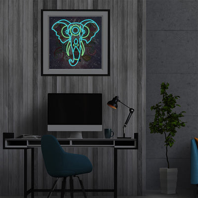 Flower Elephant under Night Sky Luminous Special Shaped Diamond Painting