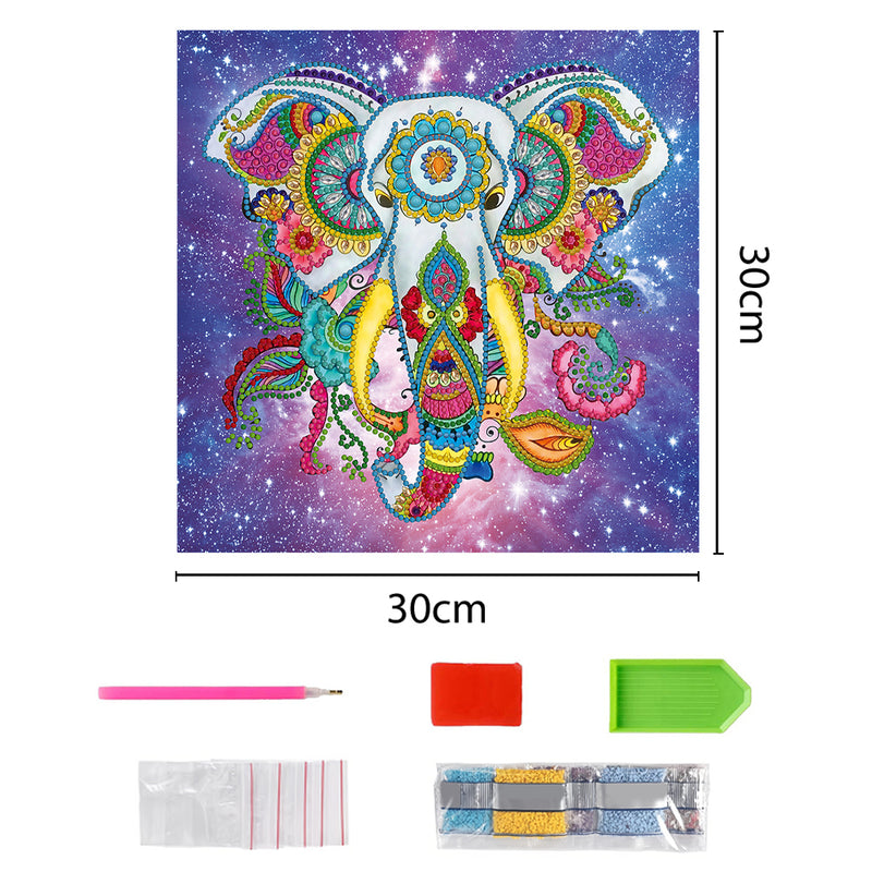 Flower Elephant under Night Sky Luminous Special Shaped Diamond Painting