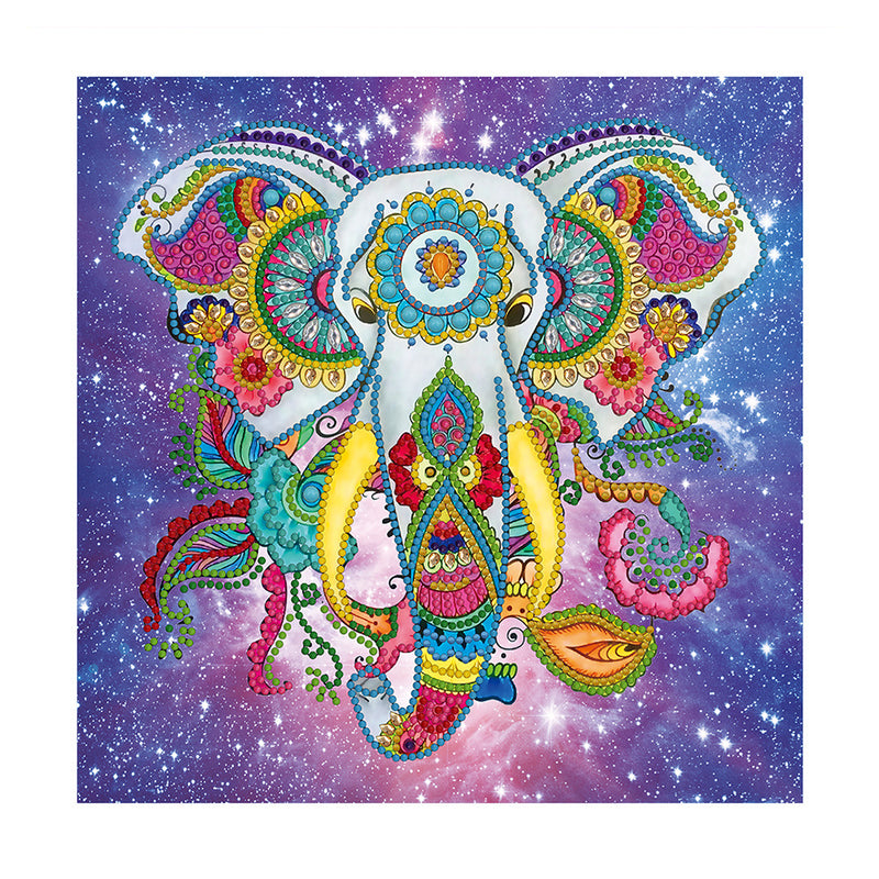 Flower Elephant under Night Sky Luminous Special Shaped Diamond Painting