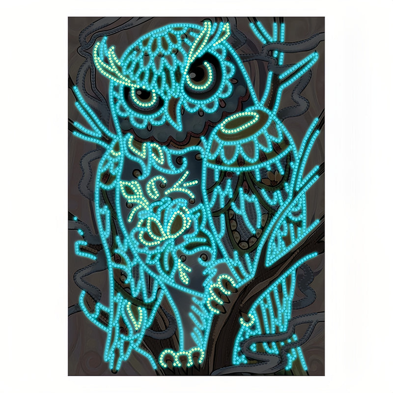 Blue Owl Luminous Special Shaped Diamond Painting