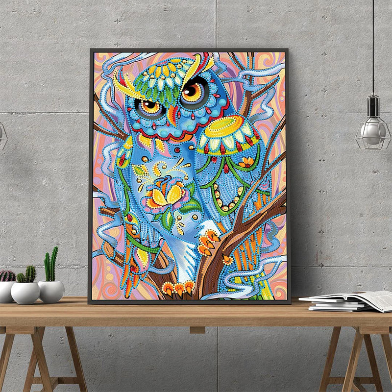 Blue Owl Luminous Special Shaped Diamond Painting