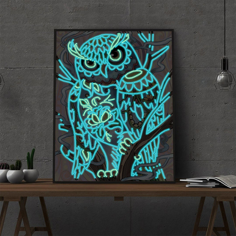 Blue Owl Luminous Special Shaped Diamond Painting