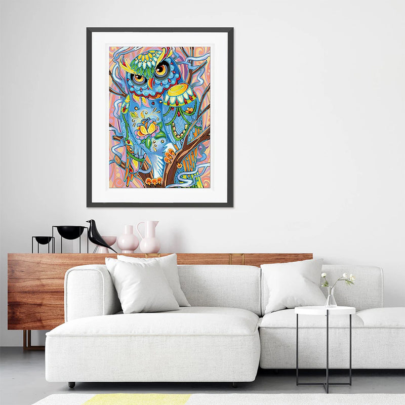 Blue Owl Luminous Special Shaped Diamond Painting