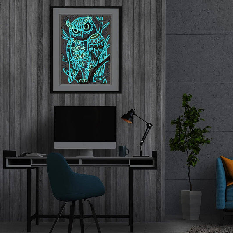 Blue Owl Luminous Special Shaped Diamond Painting