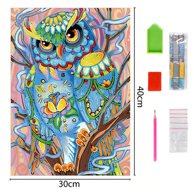 Blue Owl Luminous Special Shaped Diamond Painting