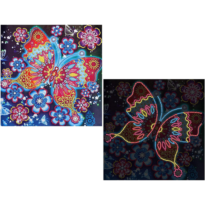 Flowers and Red Butterfly Colored Luminous Crystal Rhinestone Diamond Painting