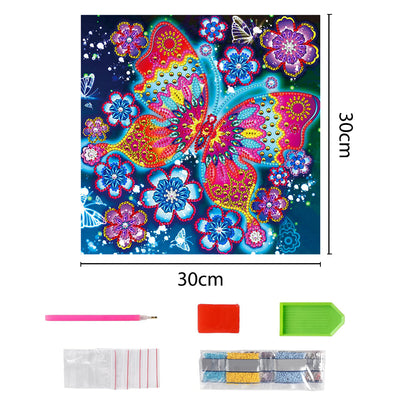 Flowers and Red Butterfly Colored Luminous Crystal Rhinestone Diamond Painting