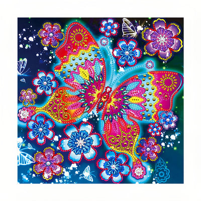 Flowers and Red Butterfly Colored Luminous Crystal Rhinestone Diamond Painting