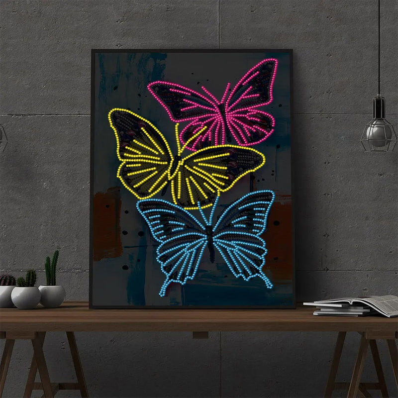 Three Butterflies Colored Luminous Crystal Rhinestone Diamond Painting