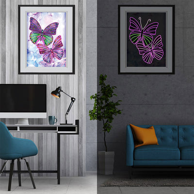 Two Purple Butterflies Colored Luminous Special Shaped Diamond Painting