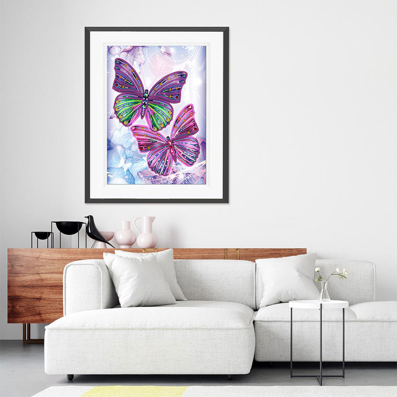 Two Purple Butterflies Colored Luminous Special Shaped Diamond Painting