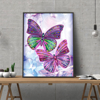 Two Purple Butterflies Colored Luminous Special Shaped Diamond Painting