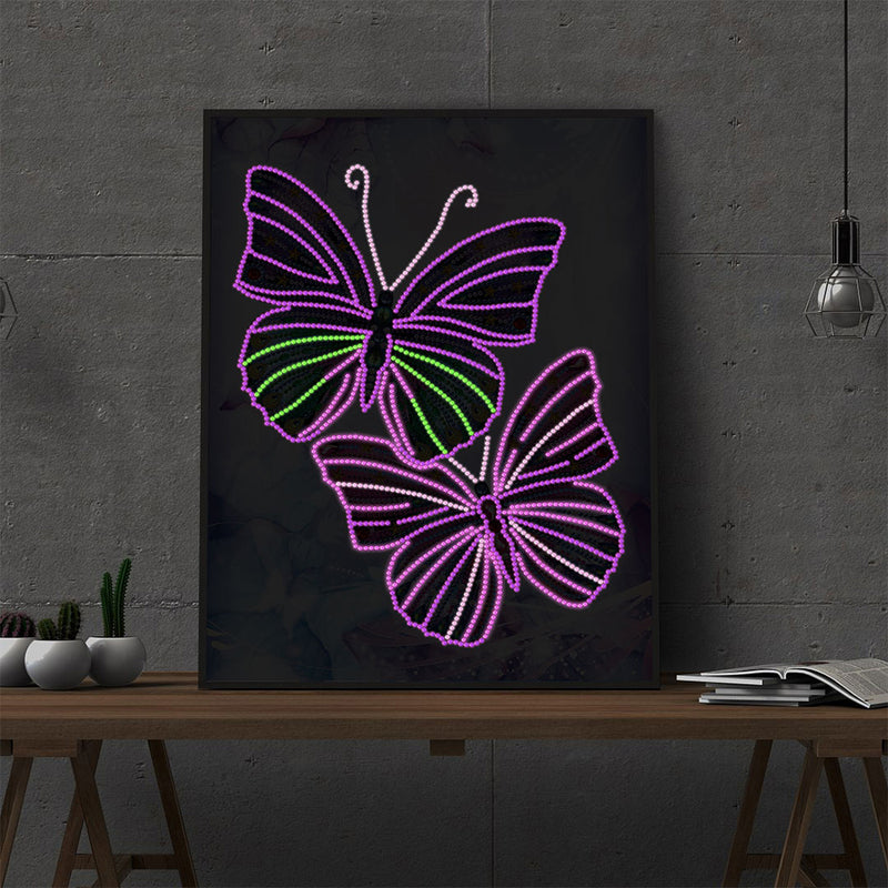 Two Purple Butterflies Colored Luminous Special Shaped Diamond Painting