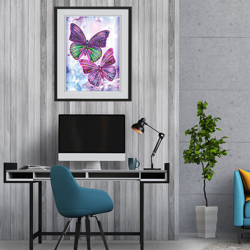 Two Purple Butterflies Colored Luminous Special Shaped Diamond Painting