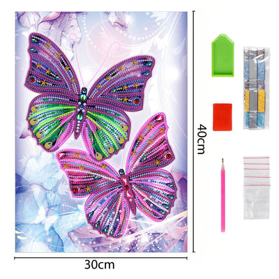 Two Purple Butterflies Colored Luminous Special Shaped Diamond Painting