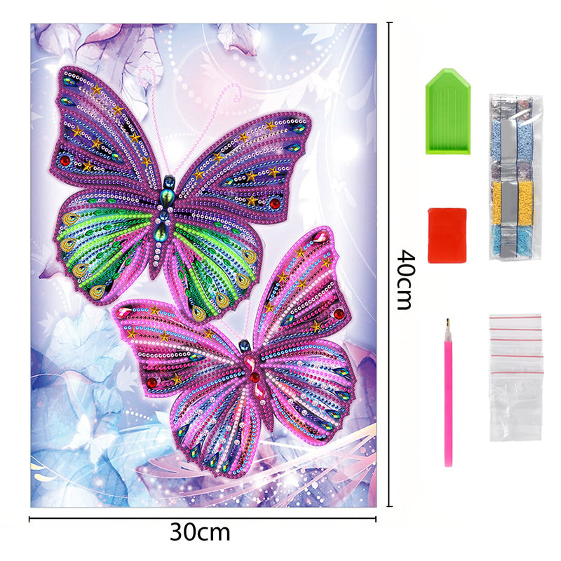 Two Purple Butterflies Colored Luminous Special Shaped Diamond Painting