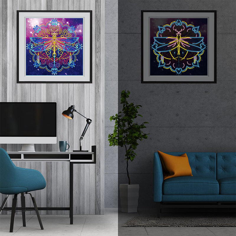 Dragonfly and Mandala Colored Luminous Special Shaped Diamond Painting