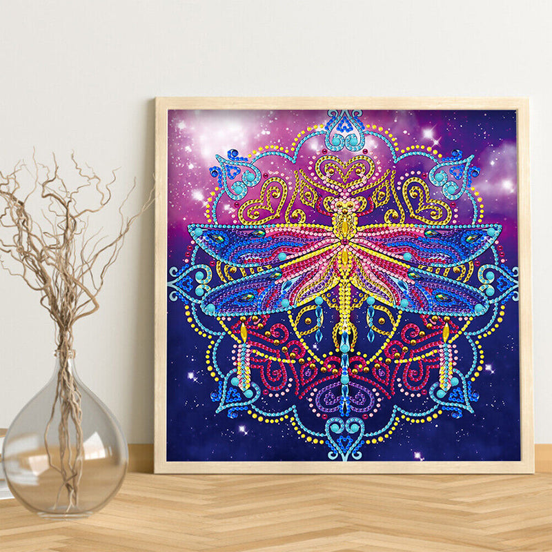 Dragonfly and Mandala Colored Luminous Special Shaped Diamond Painting