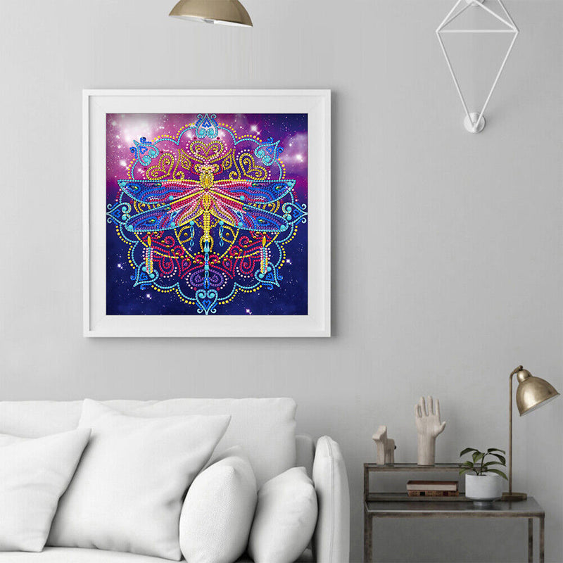 Dragonfly and Mandala Colored Luminous Special Shaped Diamond Painting