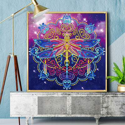 Dragonfly and Mandala Colored Luminous Special Shaped Diamond Painting