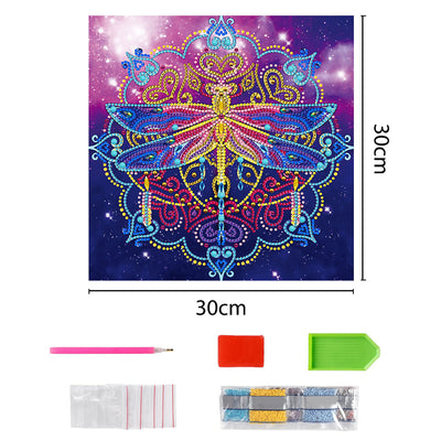 Dragonfly and Mandala Colored Luminous Special Shaped Diamond Painting