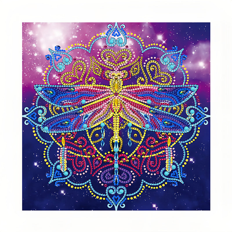 Dragonfly and Mandala Colored Luminous Special Shaped Diamond Painting