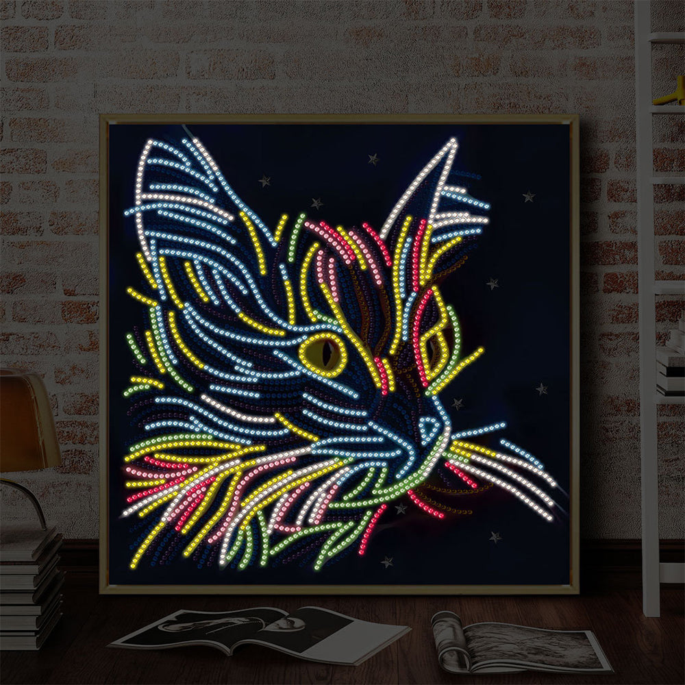 Cat Head Colored Luminous Crystal Rhinestone Diamond Painting