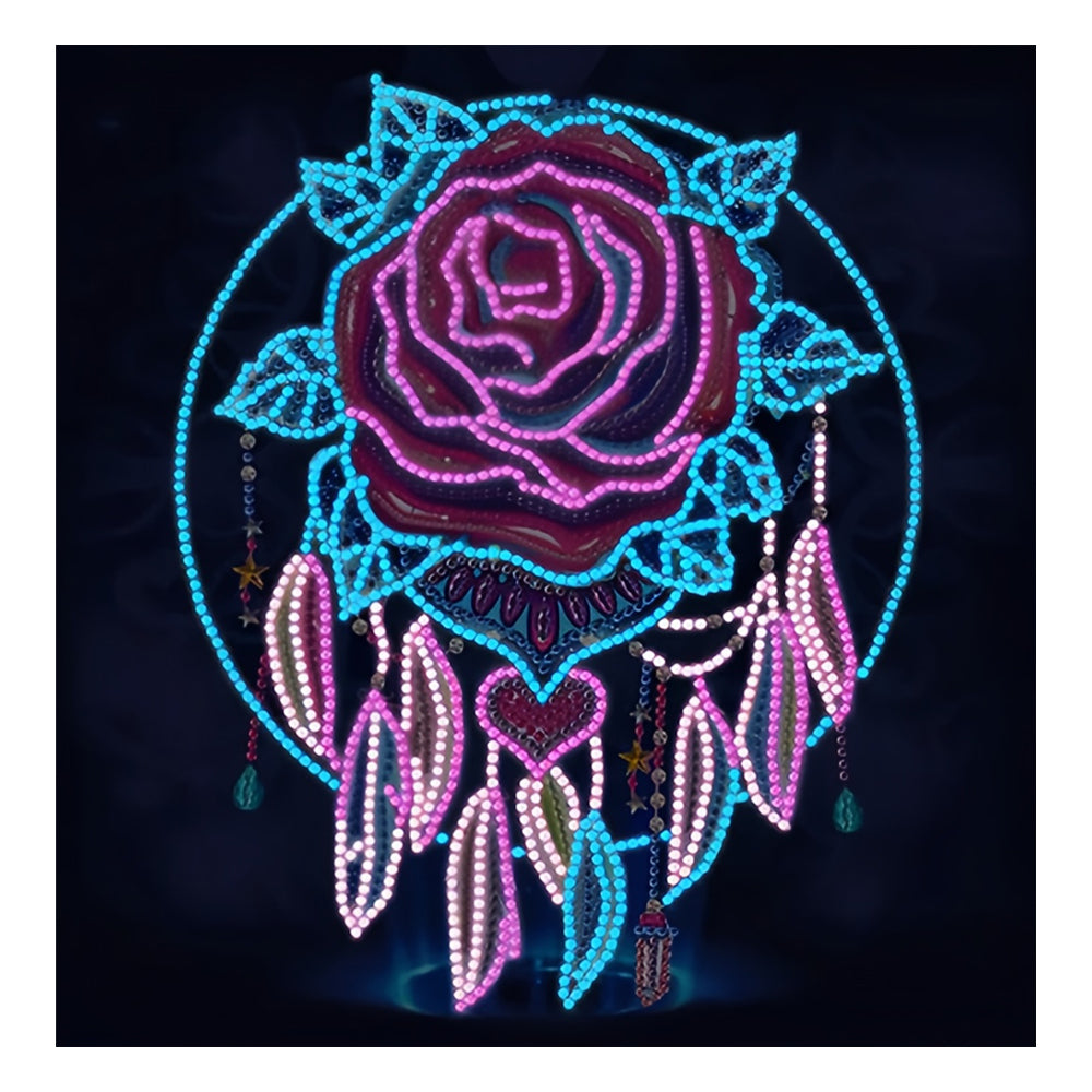 Rose Feather Dream Catcher Colored Luminous Crystal Rhinestone Diamond Painting