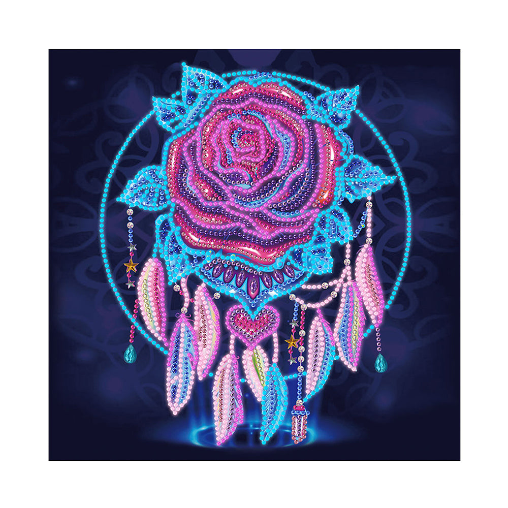 Rose Feather Dream Catcher Colored Luminous Crystal Rhinestone Diamond Painting