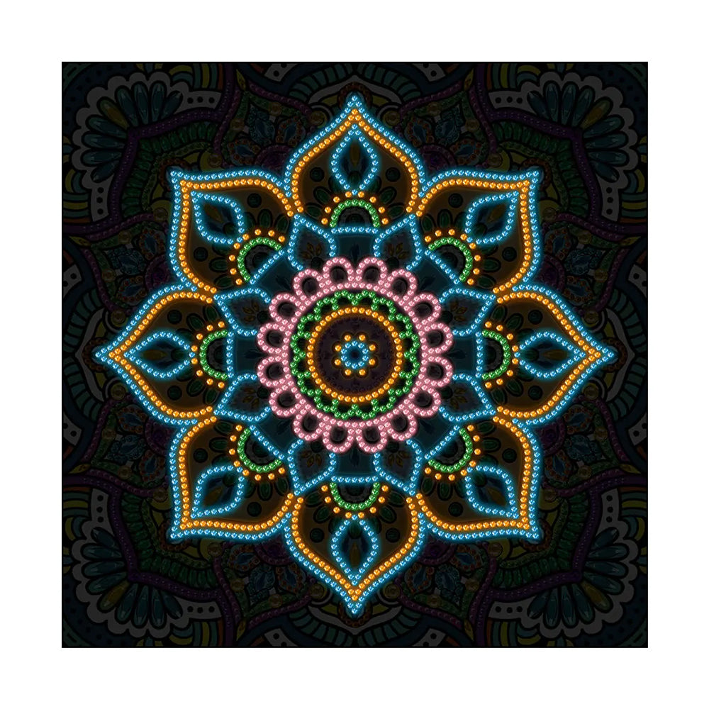 Green Flower Mandala Colored Luminous Special Shaped Diamond Painting