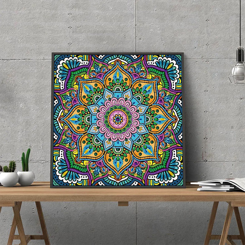 Green Flower Mandala Colored Luminous Special Shaped Diamond Painting