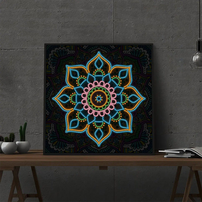 Green Flower Mandala Colored Luminous Special Shaped Diamond Painting