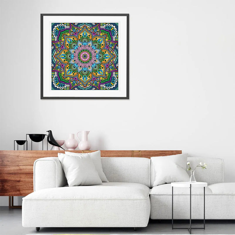 Green Flower Mandala Colored Luminous Special Shaped Diamond Painting