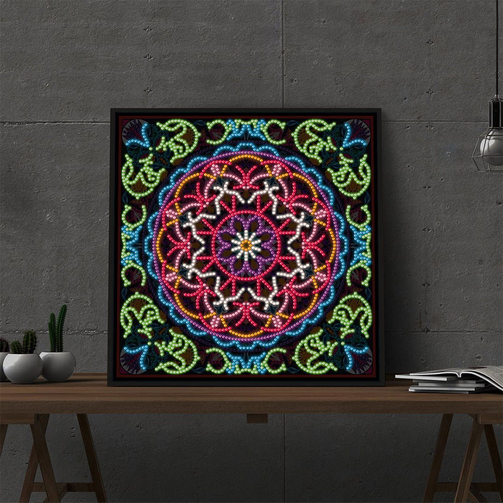 Red Mandala Colored Luminous Special Shaped Diamond Painting