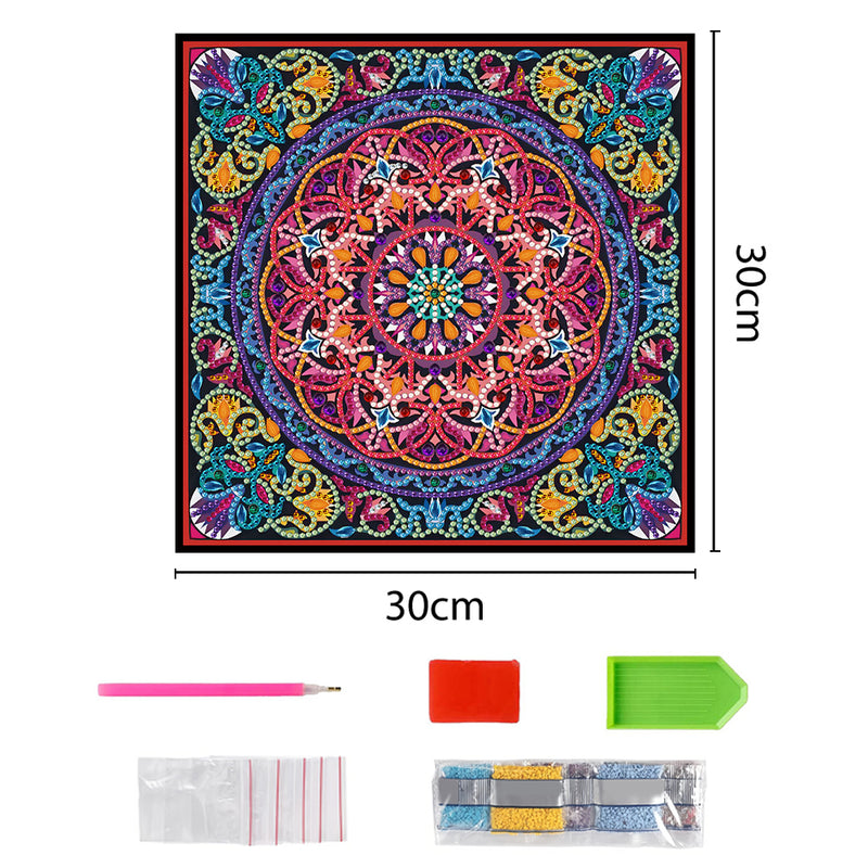 Red Mandala Colored Luminous Special Shaped Diamond Painting