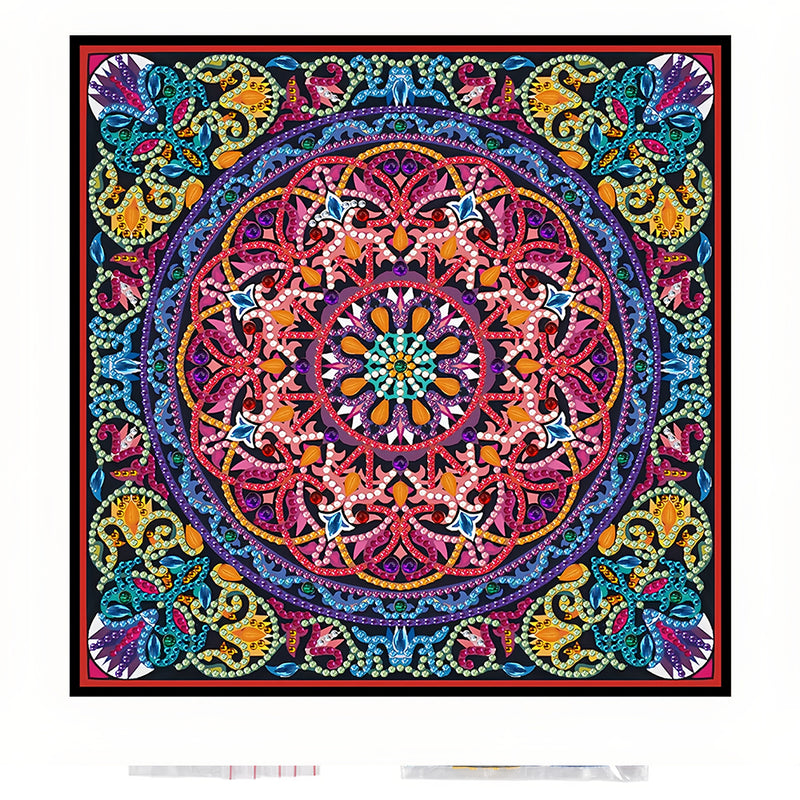 Red Mandala Colored Luminous Special Shaped Diamond Painting